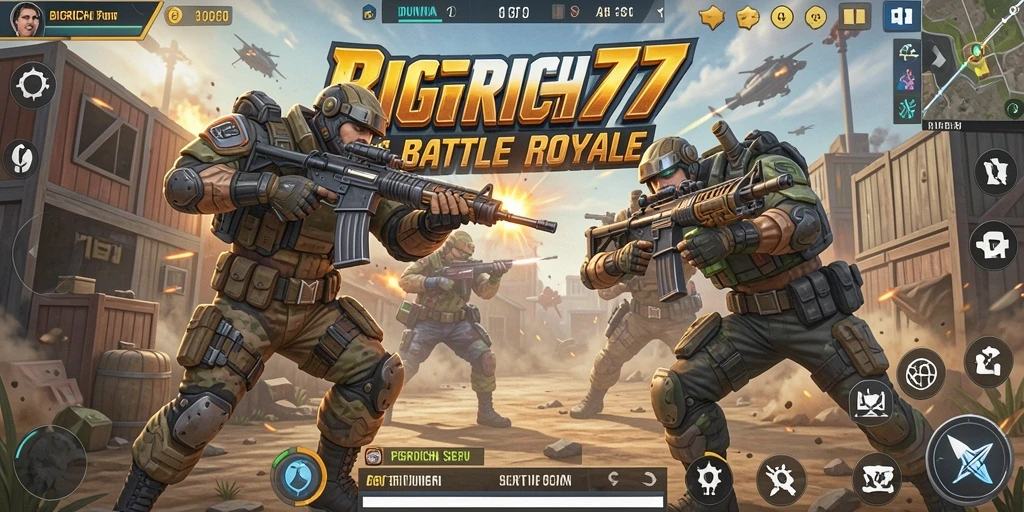 Screenshot BIGRICH77 menampilkan aksi seru dalam pertempuran Battle Royale.