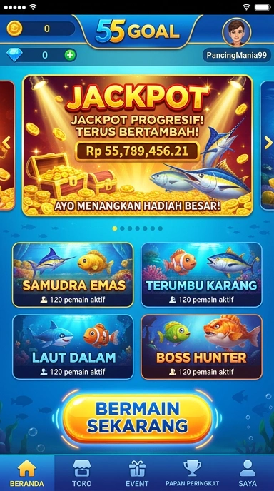 Tampilan antarmuka pengguna dari aplikasi goal55 yang intuitif.